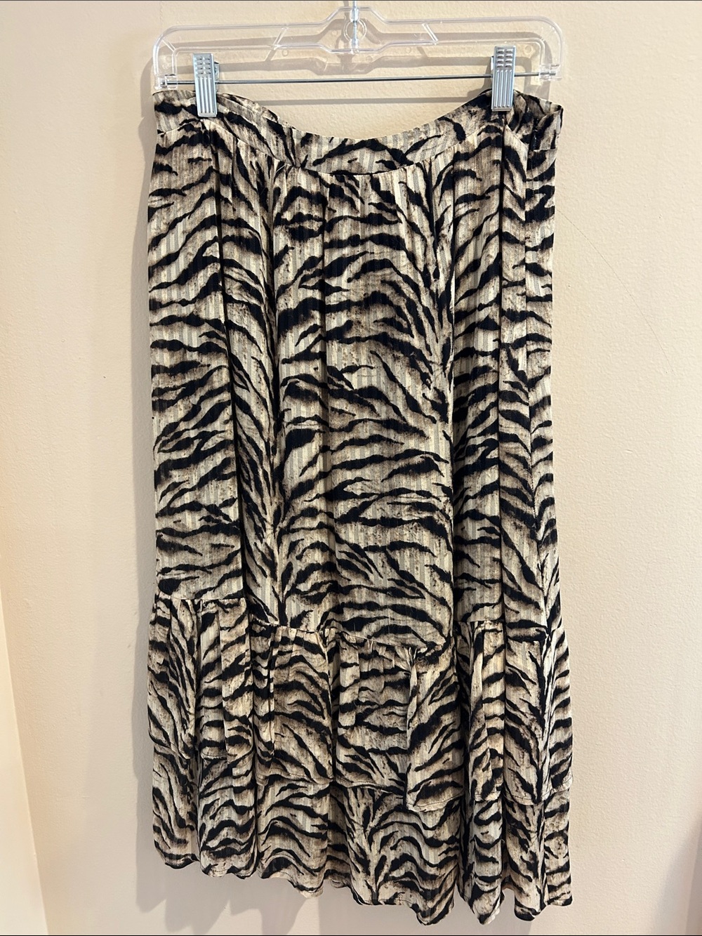ba&sh Black and Cream Zebra Tiered A-Line Skirt